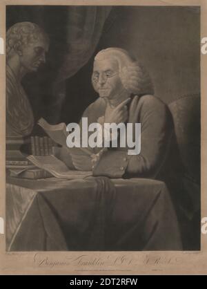 Artist: Edward Savage, American, 1761–1817, Benjamin Franklin, ca. 1793, incisione Mezzotint, foglio: 53.5 × 41.1 cm (21 1/16 × 16 3/16 in.), Made in United States, American, 18 ° secolo, opere su carta - stampe Foto Stock