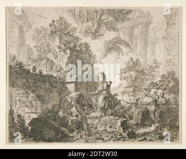 Artista: Giovanni Battista Piranesi, Italiano, 1720–1778, veduto di Roma: Frontespizio con statua di Minerva, ca. 1748, incisione, platemark: 50.3 × 64 cm (19 13/16 × 25 3/16 in.), Italiano, XVIII secolo, opere su carta - stampe Foto Stock