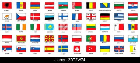 European Hand Drawed Flags schizzo stile vettoriale doodle illustrazione Illustrazione Vettoriale