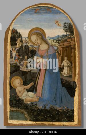 Artista: Andrea del Verrocchio, 1435–1488, artista: Biagio d’Antonio, Italiano, Firenze, 1446–1516, Adorazione del Bambino con San Francesco d’Assisi che riceve le Stimmate; Tobias e l’Angelo; San Giovanni Battista nella natura; E il penitente San Girolamo, ca. 1465–70, Tempera su pannello, 97.5 × 60.6 cm (38 3/8 × 23 7/8 in.), fatto a Firenze, Italia, italiano, Firenze, XV secolo, dipinti Foto Stock