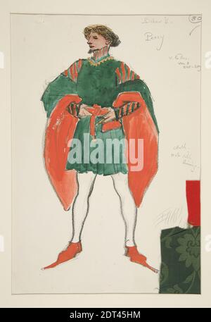 Artista: Edwin Austin Abbey, americano, 1852–1911, M.A., 1897, Percy, disegno in costume per la produzione progettata da Henry Irving di Re Richard II, acquerello, carbone, con tessuto, wove bianco, 35.4 × 25 cm (13 15/16 × 9 13/16 in.), Made in United States, American, 19 ° secolo, opere su carta - disegni e acquerelli Foto Stock