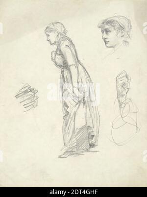 Artist: Edwin Austin Abbey, American, 1852–1911, M.A., 1897, foglio di studio: Donna, testa e mani, grafite, 24.8 × 19.7 cm (9 3/4 × 7 3/4 pollici), made in United States, American, 19th Century, Works on Paper - Drawings and Watercolours Foto Stock