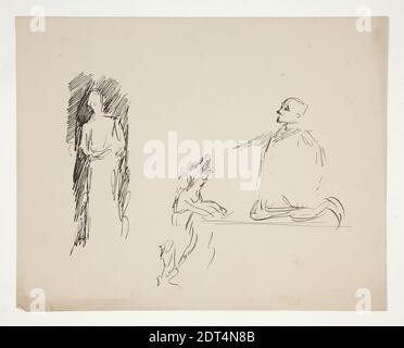Artist: Edwin Austin Abbey, American, 1852–1911, M.A., 1897, foglio di studi di figura, penna e inchiostro, wove, 20.1 × 25.4 cm (7 15/16 × 10 in.), made in United States, American, 19th Century, Works on Paper - Drawings and Watercolours Foto Stock