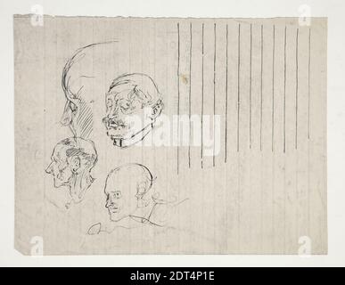 Artist: Edwin Austin Abbey, American, 1852–1911, M.A., 1897, foglio di studio di volti, penna e inchiostro su carta per notebook, 17.5 × 23.1 cm (6 7/8 × 9 1/8 in.), Made in United States, American, 19th Century, Works on Paper - Drawings and Watercolours Foto Stock