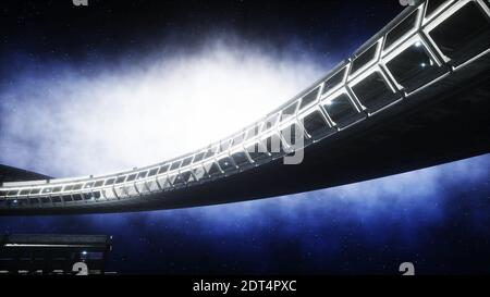 spazio futuristico corridoio, tunnel. volo vista della terra. rendering 3d. Foto Stock