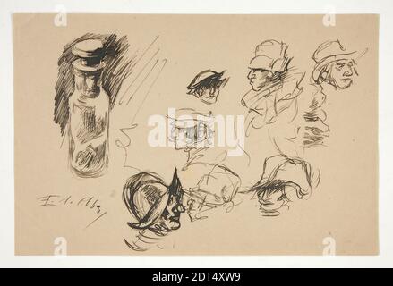 Artist: Edwin Austin Abbey, American, 1852–1911, M.A., 1897, Studies of bottle and heads, Pen and ink, Brown wove, 15 × 22.6 cm (5 7/8 × 8 7/8 in.), made in United States, American, 19th Century, Works on Paper - Drawings and Watercolours Foto Stock
