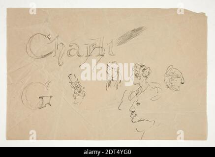 Artista: Edwin Austin Abbey, americano, 1852–1911, M.A., 1897, Studi di teste e figure entrambi i lati della pagina, penna e inchiostro (recto e verso), wove marrone, 15 × 22.6 cm (5 7/8 × 8 7/8 in.), made in United States, American, 19th Century, Works on Paper - Drawings and Watercolours Foto Stock
