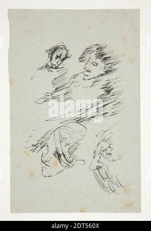 Artist: Edwin Austin Abbey, American, 1852–1911, M.A., 1897, Studies of heads, Pen and ink on gray paper, 15 × 9.8 cm (5 7/8 × 3 7/8 in.), made in United States, American, 19th Century, Works on Paper - Drawings and Watercolours Foto Stock