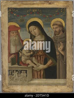 Artista: Bernardino di Betto, detto Pinturicchio, Italiano, Perugia, attivo a Siena ca.1452–1513, Vergine col Bambino con i Santi Girolamo e Francesco d'Assisi, ca. 1485–90, Tempera su pannello, 29.4 × 21.4 cm (11 9/16 × 8 7/16 in.), in vista, italiano, Perugia, XV secolo, dipinti Foto Stock