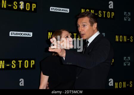 Julianne Moore e Liam Neeson partecipano alla prima francese del film 'NON STOP' tenuto al Gaumont Opera Cinema di Parigi, Francia, il 27 2014 gennaio. Foto di Nicolas Genin/ABACAPRESS.COM Foto Stock