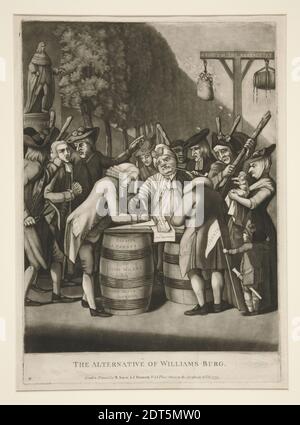 Artista, attribuito a: Philip Dawe, britannico, ca. 1750–ca. 1790, Editore: Mayer &amp; Bennett, Londra, fondata nel 1774, l'alternativa di Williams-burg, Mezzotint, foglio: 47.3 × 29.5 cm (18 5/8 × 11 5/8 in.), Made in United States, American, 18 ° secolo, opere su carta - stampe Foto Stock