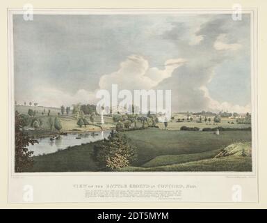 After: Fitz Henry Lane, American, 1804–1865, View of the Battle Ground at Concord, Mass., litografia di Thayer& 039;s, foglio: 48 × 61 cm (18 7/8 × 24 in.), made in United States, American, 19th Century, Works on Paper - Prints Foto Stock