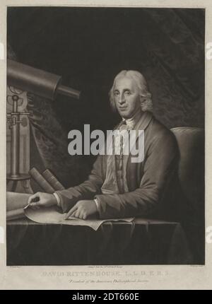 Artista: Edward Savage, americano, 1761–1817, dopo: Charles Willson Peale, americano, 1741–1827, David Rittenhouse, L.L.D., F.R.S., incisione Mezzotint, bianco e nero, primo stato, made in United States, American, 18 ° secolo, opere su carta - stampe Foto Stock