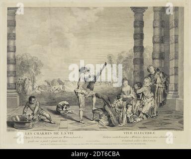 Artista: Pierre-Alexandre Aveline, francese, 1702–1760, dopo: Jean-Antoine Watteau, francese, 1684–1721, Les Charmes de la vie, Engraving, 14 11/16 × 18 7/8 pollici. (37.3 × 47.9 cm), cacciato dall'Università, Made in France, French, 18 ° secolo, opere su carta - stampe Foto Stock