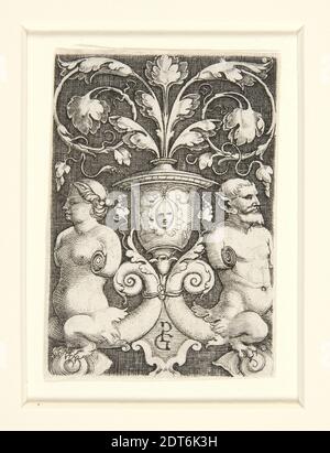 Artista: Georg Pencz, tedesco, ca. 1500–1550, vaso ornamentale con due personaggi, ca. 1535, incisione, platemark: 7.2 × 5 cm (2 13/16 × 1 15/16 in.), Made in Germany, German, 16 ° secolo, opere su carta - stampe Foto Stock