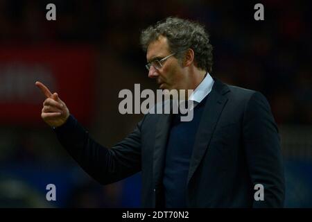 Allenatore del PSG Laurent Blanc durante la partita di calcio della Lega Francese uno, Parigi-St-Germain vs Valenciennes a Parc des Princes, Parigi, Francia, il 14 febbraio 2014. PSG ha vinto 3-0. Foto di Henri Szwarc/ABACAPRESS.COM Foto Stock