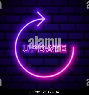Aggiorna le frecce rosa che illuminano l'icona ui ux al neon. Vettore del logo del segno luminoso. Illustrazione Vettoriale