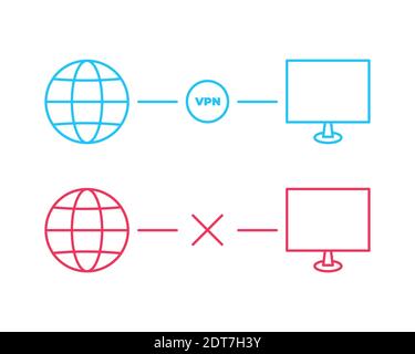 Icona VPN. Icona di tendenza moderna VPN vettoriale lineare piatta su sfondo bianco da una collezione di tecnologia a linee sottili, vettoriale di traccia modificabile Illustrat Illustrazione Vettoriale