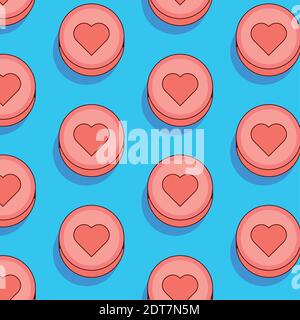 Hearts pills caramella modello senza giunture su sfondo blu Illustrazione Vettoriale