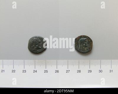 Re: Tolomeo VIII, re d'Egitto, 182–116 a.C.: Cirene, moneta di Tolomeo VIII, re d'Egitto da Cirene, 221–140 a.C., rame, 2.87 g, 11:00, 17.5 mm, fatto in cirene, greco, III-II secolo a.C., Numismatica Foto Stock