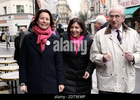 Candidato del Partito Socialista Francese (PS) alle prossime elezioni comunali Anne Hidalgo affiancato dal candidato PS nel nono distretto Pauline Veron e sindaco del nono distretto di Parigi, Jacques Bravo visita il nono distretto di Parigi, Francia il 25 marzo 2014. Foto di Stephane Lemouton/ABACAPRESS.COM Foto Stock