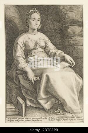 Artista: Hendrick Goltzius, olandese, 1558–1617, le nove Muse: Melpomene, n. 3 in una serie di 9, incisione, 9 3/4 × 6 1/2 pollici. (24.7 × 16.5 cm), Made in the Netherlands, Dutch, 16 ° secolo, opere su carta - stampe Foto Stock