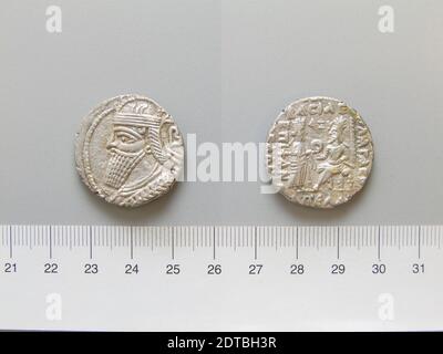 Re: Vologases III, Re di Partia, 105–147, Reguled 110–147, Mint: Seleucia ad Tigrim, Tetradrachm di Vologases III di Seleucia ad Tigrim, d.C. 105–47, Argento, 12.72 g, 12:00, 26.8 mm, Made in Seleucia ad Tigrim, Mesopotamia, Parthian, Numismatica, II secolo A.D. Foto Stock