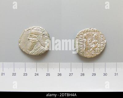 Re: Vologases III, Re di Partia, 105–147, Reguled 110–147, Mint: Seleucia ad Tigrim, Tetradrachm di Vologases III di Seleucia ad Tigrim, d.C. 105–47, Argento, 13.49 g, 12:00, 28.1 mm, Made in Seleucia ad Tigrim, Mesopotamia, Parthian, Numismatica, II secolo A.D. Foto Stock