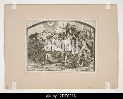 Etcher: Orazio Borgianni, italiano, ca. 1578–1616, dopo: Raffaello, italiano, 1483–1520, Giosuè che comanda il Sole e la Luna a Stand Stand Still, dalle Loggia dipinti, incisione, una di un set di 32 stampe, platemark: 14.7 × 19.8 cm (5 13/16 × 7 13/16 pollici), Made in Italy, Italiano, XVI-XVII secolo, opere su carta - stampe Foto Stock