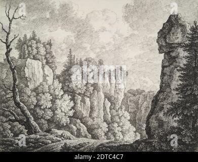 Artista: Carl Wilhelm Kolbe il maggiore, tedesco, 1759–1835, Rocky Landscape con Hermit, penna e inchiostro marrone, foglio: 29.6 × 38.5 cm (11 5/8 × 15 3/16 pollici), Made in Germany, German, 19 ° secolo, opere su carta - disegni e acquerelli Foto Stock