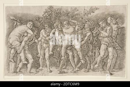 Dopo: Andrea Mantegna, italiano, ca. 1431–1506, Bacchanal con Sileno, ca. 1475–1480, incisione, foglio: 26 × 44.8 cm (10 1/4 × 17 5/8 in.), Italiano, XV secolo, opere su carta - stampe Foto Stock