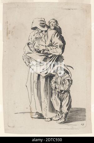 Dopo: Jacques Callot, francese, 1592–1635, la Mere et ses Trois Enfants (la Madre e i suoi tre figli), da Les Gueux, incisione, platemark: 13.2 × 8.9 cm (5 3/16 × 3 1/2 in.), francese, 17 ° secolo, opere su carta - stampe Foto Stock