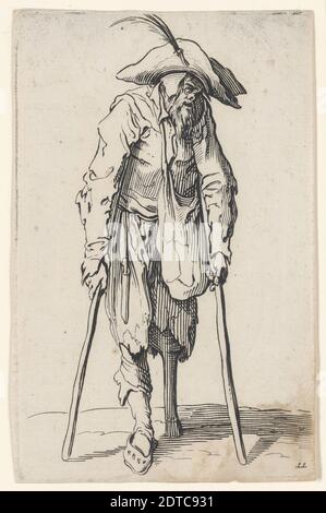 Dopo: Jacques Callot, francese, 1592–1635, le Mendiant a la Jambe de Bois (Beggar con una gamba di legno); da Les Gueux, incisione, platemark: 13.1 × 8.7 cm (5 3/16 × 3 7/16 in.), francese, 17 ° secolo, opere su carta - stampe Foto Stock