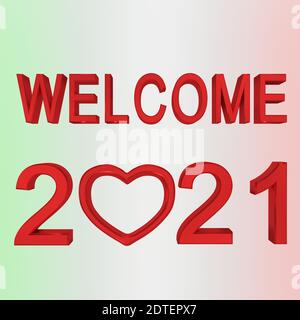 Illustrazione 3D delle lettere che formano LE parole WELCOME 2021, isolato su sfondo colorato. Foto Stock