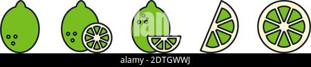Icona lime. Icona di colore lineare, contorno, forma, contorno. Linea sottile. Design moderno e minimalista. Illustrazioni vettoriali di frutti Illustrazione Vettoriale