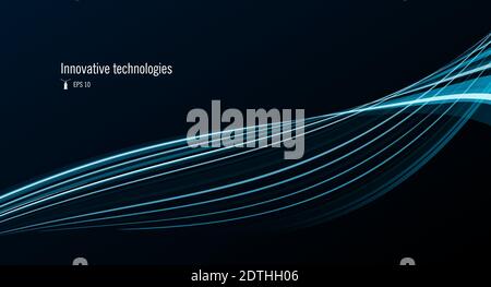 Sfondo astratto con elemento grafico a strisce, forma 3d curva formata da linee blu Illustrazione Vettoriale