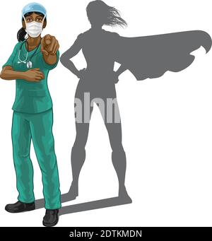 Infermiere medico Donna Super Hero ombra puntamento Illustrazione Vettoriale