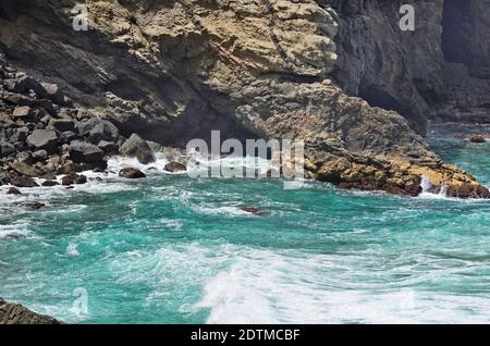 Spagna, Isole Canarie, Fuerteventura, costa rocciosa di El Puerto de Los Molinos, Foto Stock