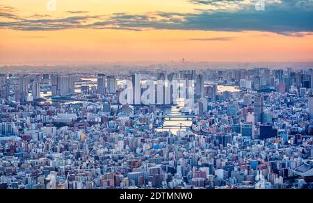 Giappone, Tokyo City, Koto e Chuo Ku Area, Fiume Sumida Foto Stock