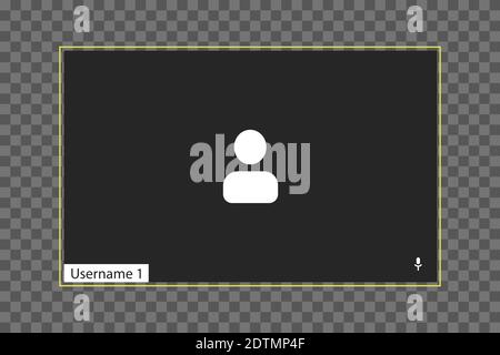 Modello di interfaccia utente per videoconferenze con singole finestre su uno sfondo trasparente. Un solo utente. Illustrazione Vettoriale