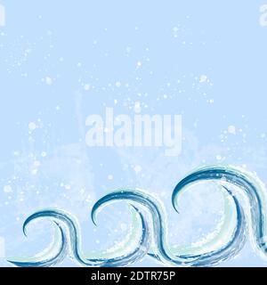 Illustrazione astratta del mare di acquerello. Onde piatte e schizzi. Illustrazione disegnata a mano. Spazio per il testo. Elemento ART per il design. Foto Stock
