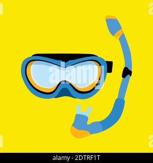 Blue diving maks, diving tube, equipaggiamento da nuoto, snorkeling Illustrazione Vettoriale