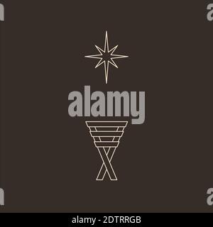 Disegno geometrico della mangiatoia e della stella di Betlemme, simbolo della nascita di Cristo Illustrazione Vettoriale