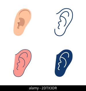 Icona dell'orecchio con stile piatto e lineare. Simbolo della parte del corpo umano. Illustrazione vettoriale. Illustrazione Vettoriale