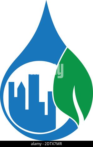 Water Drop, città, foglia, immobiliare, logo Illustrazione Vettoriale