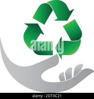 Frecce di riciclo, simbolo di riciclo, mano, logo Illustrazione Vettoriale