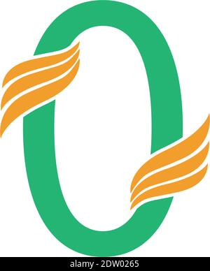 Logo numero zero con illustrazione del concetto di design dell'icona dell'ala Illustrazione Vettoriale