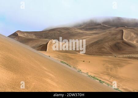 Le dune di Misty si affacciano sul lago Sumu Barun Jaran E.shore-Badain Jaran-Inner Mongolia-China-1175 Foto Stock