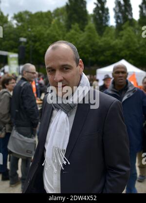 Laurent Berger, segretario generale della Confederazione Francaise Democratique Du Travail (CFDT) (Confederazione francese democratica del lavoro) durante il raduno congiunto CFDT - UNSA del giorno di maggio, a Parigi, Francia, il 1° maggio 2014. Foto di Mousse/ABACAPRESS.COM Foto Stock