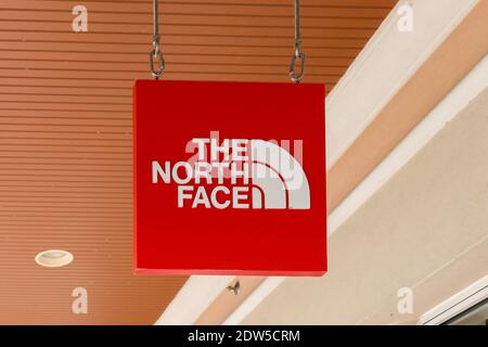 Il cartello del negozio North Face a Orlando, Florida, Stati Uniti Foto Stock